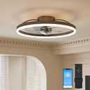 VOLISUN Low Profile Ceiling Fans with Light and Remote,19.7in Modern Bladeless Ceiling Fan with Lights,3000K-6500K Dimmable Flush Mount LED Fan Light,Brown Fandelier Ceiling Fans for Bedroom