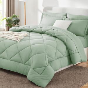 CozyLux King Size Comforter Set Sage Green - 7 Pieces Bed in a Bag King, Luxury Soft Bed Set for All Seasons, Bedding Set with Down Alternative Comforter, Sheets, Pillowcases & Shams