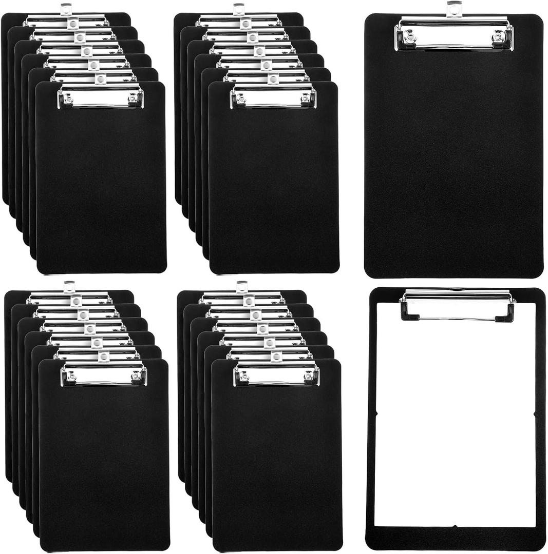 24 Pack Bulk Mini Clipboards, Black A5 Memo Clipboard 5.9x8.8 Inch Plastic Check Presenters for Restaurants School Office Hotel Shopping List