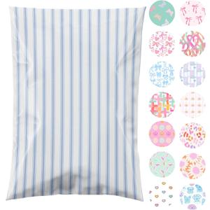 Pretty Package Store 6x9 Designer Poly Mailer 100 Pack Heavy Duty Waterproof Self Seal Shipping Bags for Small Business Large Mailing Envelopes Bulk Tear Resistant Packaging Blue Stripe