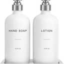 White Soap Dispenser Bathroom Set, Hand and Lotion Dispenser with Pump, Perfect for Bathroom Essentials for New Home (Silver & White)