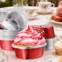 Heart Shaped Baking Pan with Lids, Disposable Mini Flan Containers & Cupcake Tins, 40-Pack 100ml Aluminum Foil Cups for Valentine's Day, Mother's Day, Wedding Party