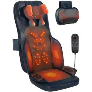 Shiatsu Massage Cushion for Neck and Back with Heat - 4D Kneading, Vibration for Relief Muscle Tension, Dual-Neck Design, Adjustable Intensity and Height for Office Chair, Home Use, Navy Blue