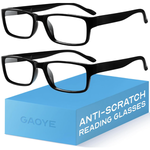 Gaoye +1.25 2-Pack of Reading Glasses - Blue-Light Filter, UV Protection - Readers with Rectangle Frames
