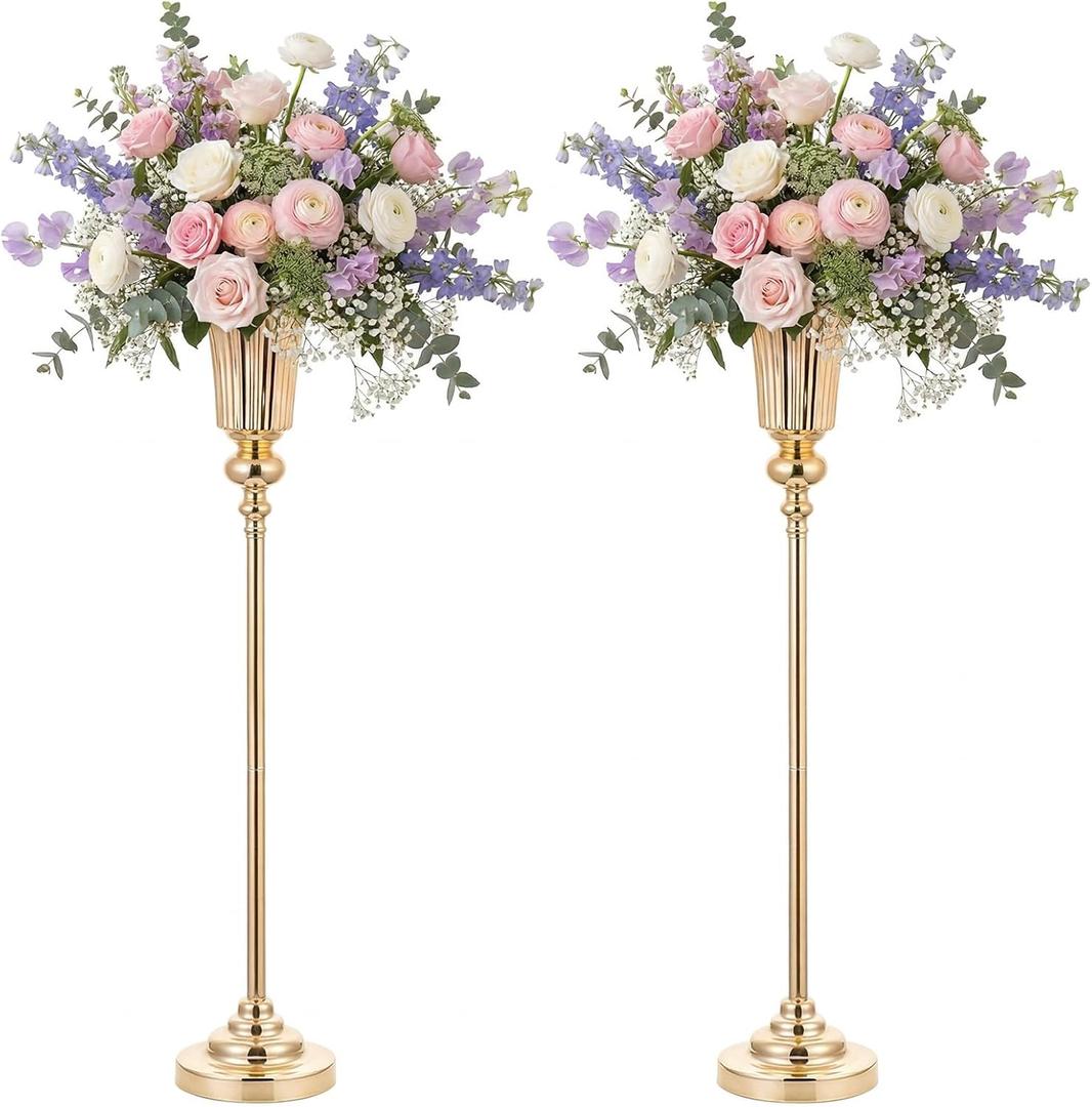 Nuptio 2 Pcs 30.5"/ 77.5cm Height Versatile Metal Wedding Centerpieces Vase, Metal Trumpet Vase, Road Lead for Wedding Party Dinner Centerpiece Event for Anniversary Ceremony Party