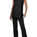 Tankaneo Two Pieces Outfits Sleeveless Top Knit Sets Trendy Lounge Long Pajamas Set, M