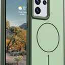 Rayboen for Magnetic Samsung Galaxy S21 Ultra Case 5G, [Compatible with Magsafe] Frosted Skin-Feel Solid Dual-Tone Panel with Soft Edge, Protective Slim Fit Phone Cover for S21 Ultra, Matte Green