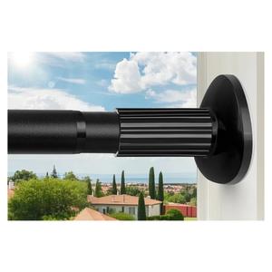 Tension Curtain Rod 51-165 Inch, Extra Long Curtain Rod No Drilling for Window or Bathroom, Outdoor Curtain Rods for Patio, Easy to Install, Never Rust, Rod Diameter 1.26 Inches-Black