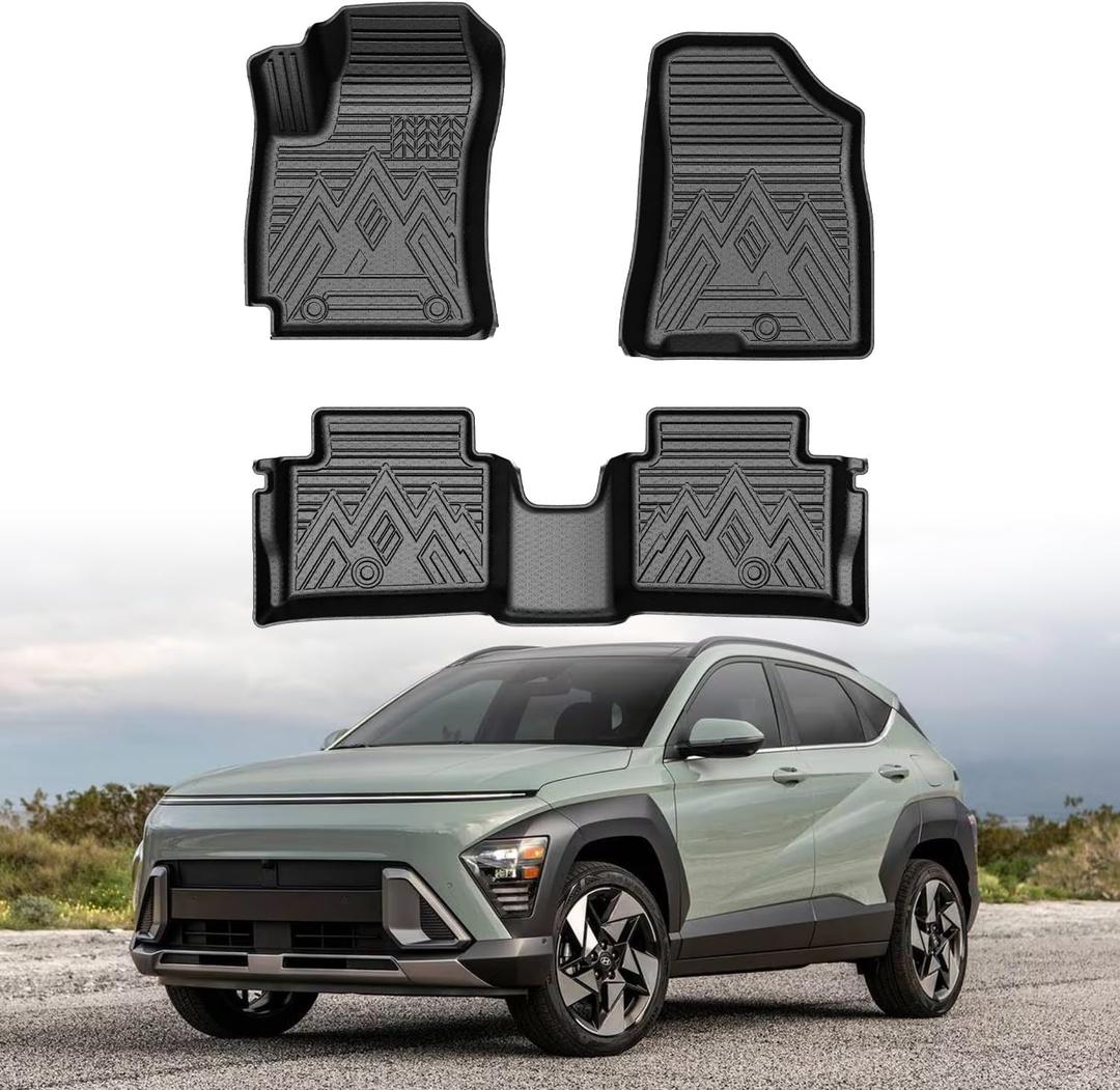 Mixsuper Floor Mats for Hyundai Kona 2024-2025 SE | SEL | N LINE | Limited (Not for Kona Electric) All Weather Floor Liners Durable 1st and 2nd Row Set Black