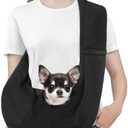 Pawaboo Small Dog Sling Carrier, Reversible Hands Free Dog Sling Carriers for Small Dogs and Cats, Puppy Slings Carrier with Safety Harness, Puppy Essentials, Black