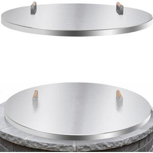 Fire Pit Lid Round - 38" Stainless Steel Rust Resistant Firepit Cover or Table with 2 Wooden Handles for Patio Fire Pit, Weatherproof for All Seasons, Fits Fire Pits Up to 36"