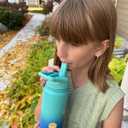 mininoo Kids Water Bottle for School, 16oz Stainless Steel Insulated Water Bottle Kids with Straw Lid for Girls, Boys (Sky/Blue)