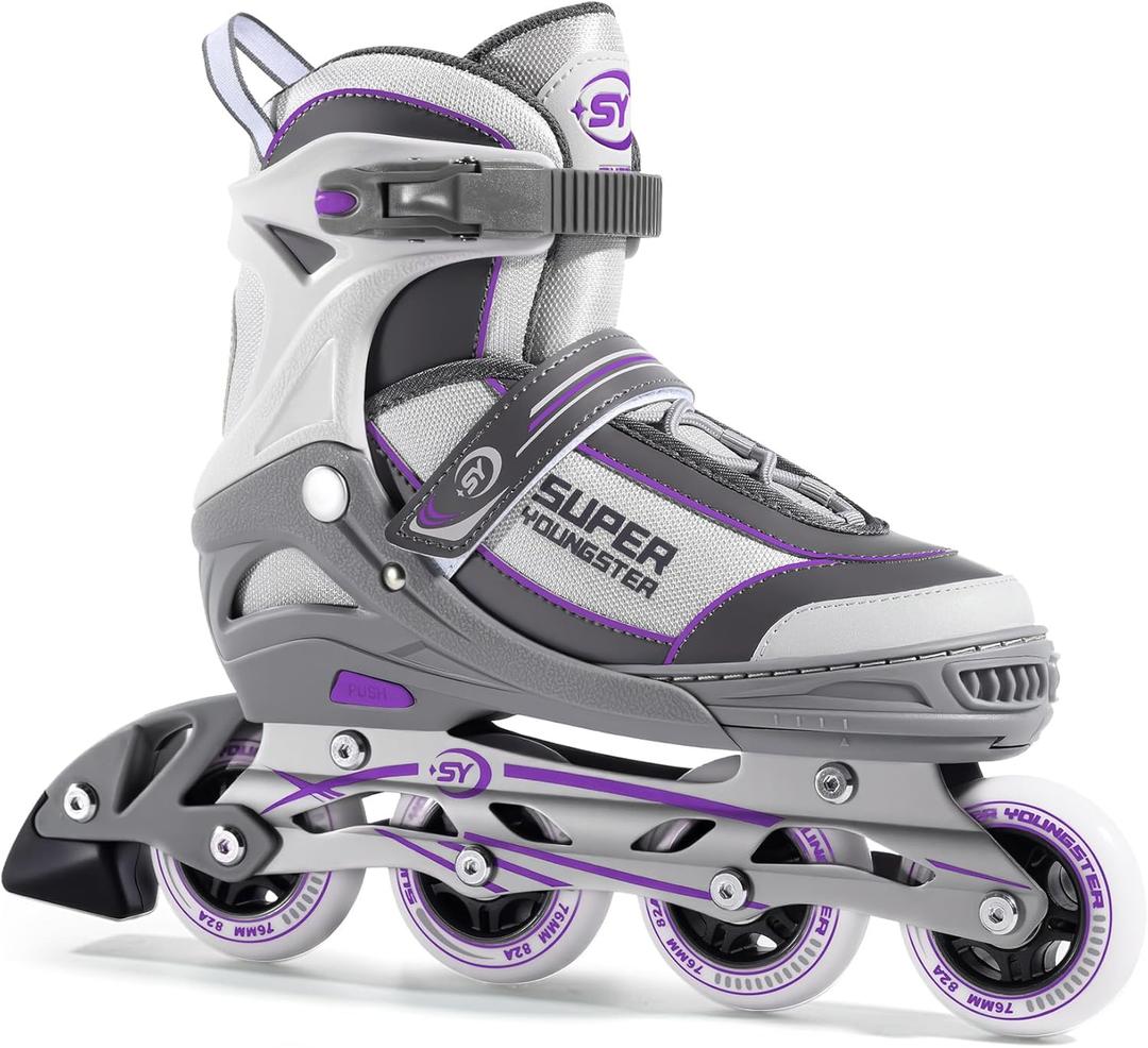 SUPER YOUNGSTER Women's Adjustable Inline Skate, Roller Skates Blades for Female Adults (Large-Women 5-8, Purple)