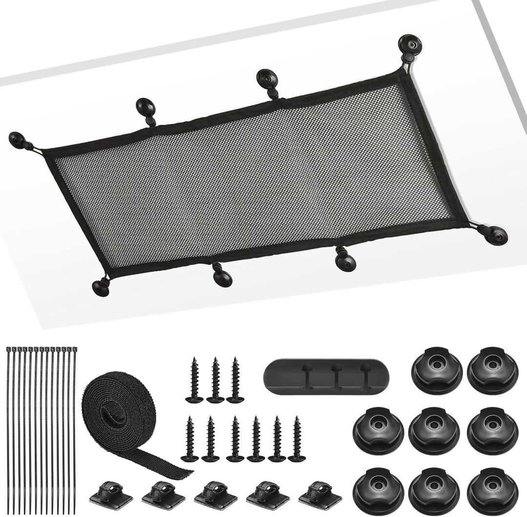 Cable Management Net Under Desk Kit, ZZM Privacy Mesh Cable Manager Flexible Under Desk Wire Net Large Capacity Cord Organizer Net for Office,Standing Desk, Home, 26 X 10 Inches