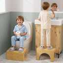 AmazerBath Toilet Stool for Toddler Potty Training, 3-in-1 Sturdy Bamboo One Step Squat Poop Foot Stool, Non-Slip Baby & Kids Potty Step Stool for Bathroom Sink, Kitchen Counter, Bedroom, Closet, 9" (Natural Color)