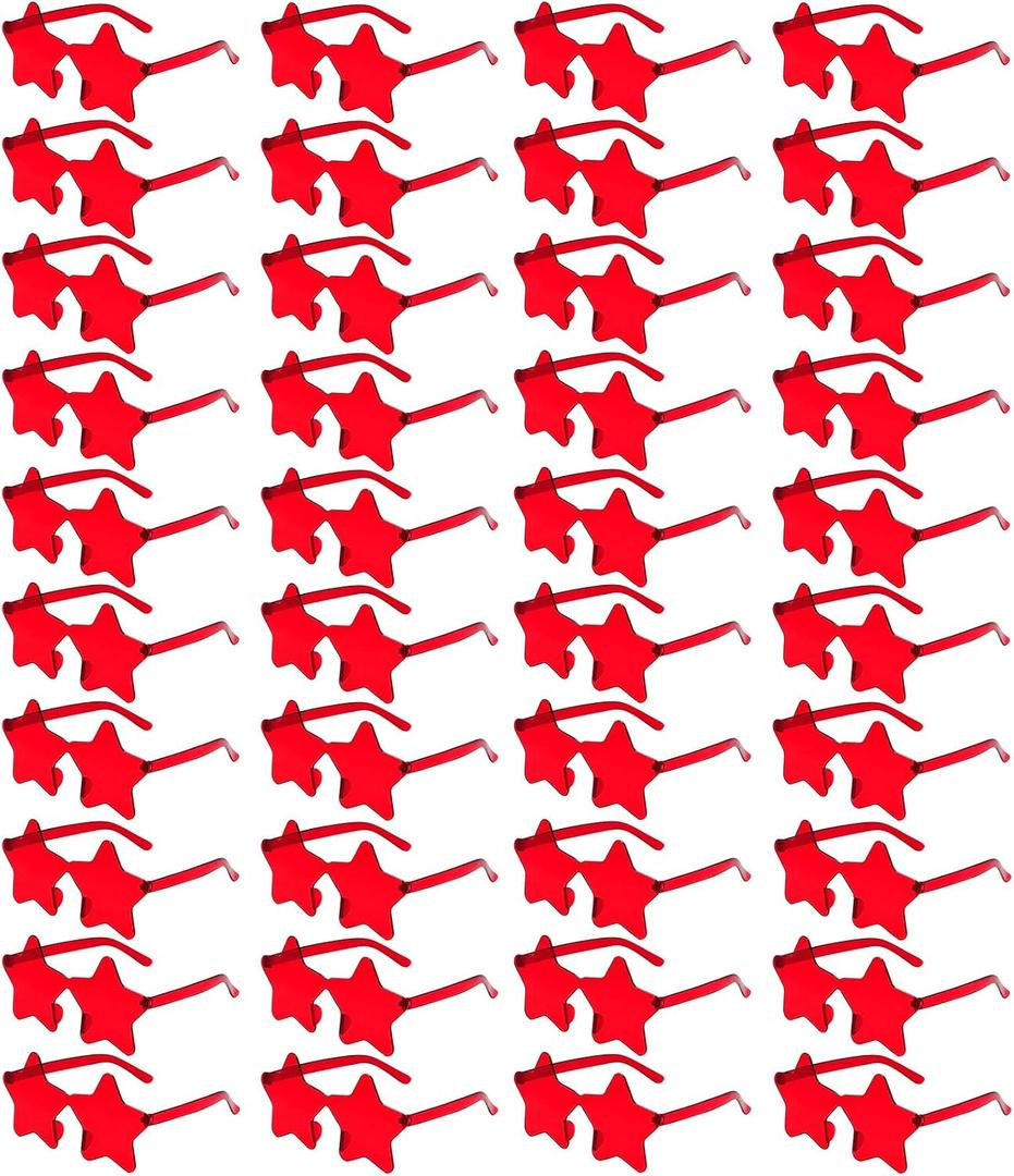 40 Pairs Rimless Star Sunglasses Bulk Wholesale Transparent Candy Color Star Glasses for Women Men Party Favors (Red, S)