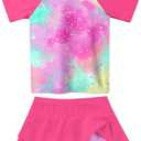 SunFocus Girls Rash Guard Swimsuit 2 Piece Short Sleeve Bathing Suit Size 7 Year Old