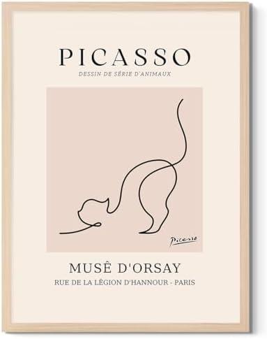 Pablo Picasso Wall Art Cat Canvas Prints Picture Minimalist Wall Decor Picasso Abstract Line Drawing Posters Framed Artwork for Living Room Bedroom Nursery Home Office Decoration Gifts, 12x16 Inch