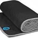 Youphoria Yoga Microfiber Non-Slip Towel - Hot Yoga Mat Towel for Enhanced Grip and Sweat Absorption - Black with Gray Stitching