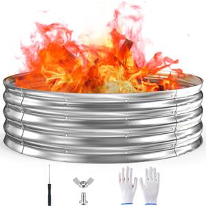 60 Inch Fire Pit Ring 5FT Galvanized Steel, 12" Raised Heavy Duty Wood Burning Fire Pits&Outdoor Fireplace, Heat Resistant Campfire Ring with Spark Guard, for Outdoor Backyard, Patio & Camping Use