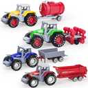 Tcvents 4 Pack Farm Tractor Toys, Die cast Tractor Toys with Trailers for Kids 3-5 Detachable Alloy Farm Tractors and Truck Toys for Toddlers Boys 3 4 5 6 7 8 Birthday Gift & Cake Toppers