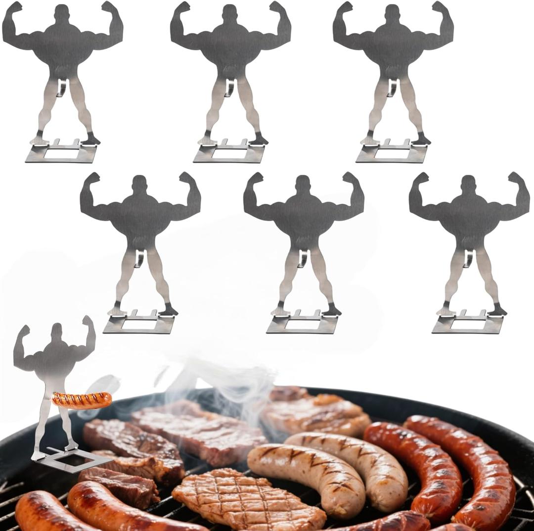 6 PCS Funny BBQ Stand Muscle Man Hot Dog Holder | Stainless Steel Hotdog and Funny Sausage Stand | Portable Reusable Hot Dog Roaster | Barbecue Grill Accessories | Funny Camping Gifts for Men