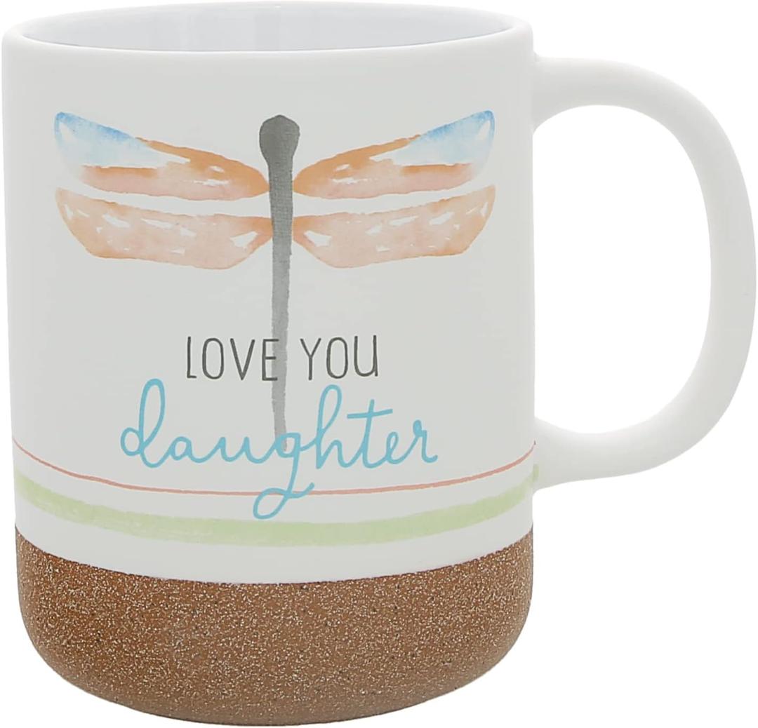 Pavilion Gift Company - Love You Daughter - 16-ounce Stoneware Mug with Sandy Glazed Bottom, Dragonfly, Large Handle Coffee Cup, Birthday Gifts for Daughter, Gift Ideas For Daughter, 1 Count