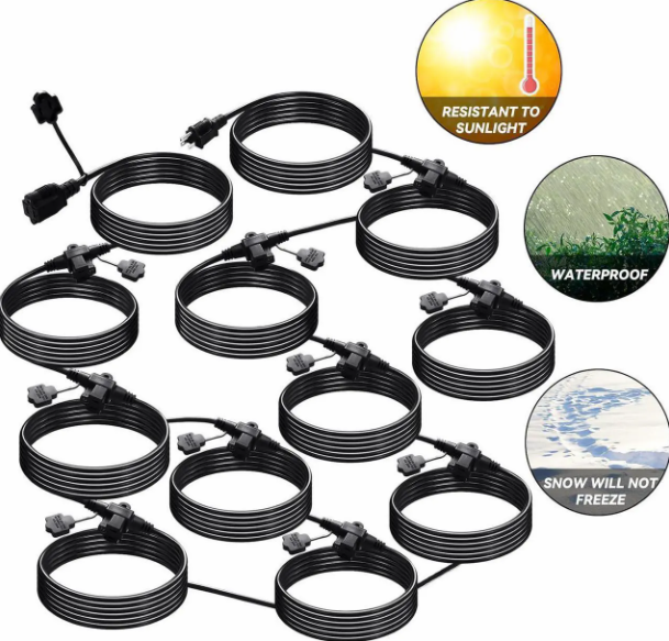 Kanayu 100 Ft Outdoor Extension Cord Multiple Outlets Heavy Duty Weatherproof Outlet for Landscaping Light Porch Deck Halloween Christmas Supply, Sjtw 16/3c, Ul Listed (12 Outlets, Green)