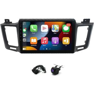 4+64G 10inch Car Radio Stereo with Carplay Android Auto for Toyota for RAV4 2013-2018 Double Din Android 13 Touch Screen Car Radio Receiver w/WiFi GPS Bluetooth SWC AHD Backup Camera Mic