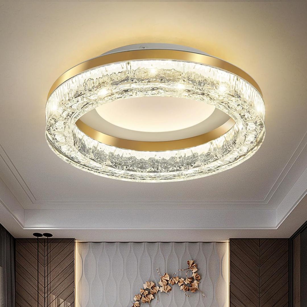 11.8inch Gold LED Flush Mount Ceiling Light 45W Modern Round Ceiling Light Fixture 4000K Super Bright Circle Ceiling Lamp for Bathroom Kitchen Entryway Hallway Stairwell Bedroom
