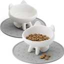2 Pack Anti-Vomit Elevated Ceramic Cat Bowls with 2 Non-Slip Mats Ceramic Whisker-Friendly Tilted Orthopedic Feeding Set, Ideal for Senior Cats & Small Dogs