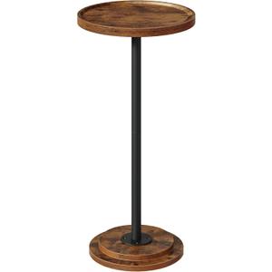 CHOEZON Drink Table, Small Round Side Table for Small Spaces, Thickened Base End Table, for Living Room, Bedroom, Rustic Brown and Black TBZ30BF