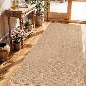 3x6 Kitchen Runner Rug Washable Non Slip: Solid Color Pattern Faux Jute Rug - Thin Easy Clean Indoor Farmhouse - Boho Rugs for Entryway Kitchen Hallway Bedroom Modern Home Decor Mat (Beige,3x6)
