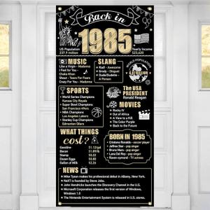 Eiurteao 40th Birthday Decorations Back in 1985 Door Banner for Men Women, Black Gold Happy 40 Birthday Door Cover Party Supplies, 40 Year Old Bday Backdrop Sign Decor for Outdoor Indoor