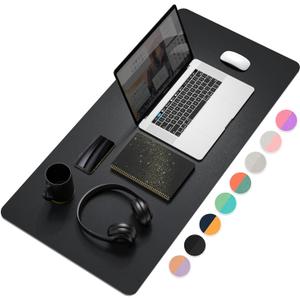 YSAGi Desk Mat, Desk Pad, Waterproof Desk Pad, 35.4" x 17" Laptop Leather Desk Pad Protector, Large Leather Desk Blotter for Keyboard and Mouse, Dual-Sided Desk Writing Pad for Office and Home (Black)