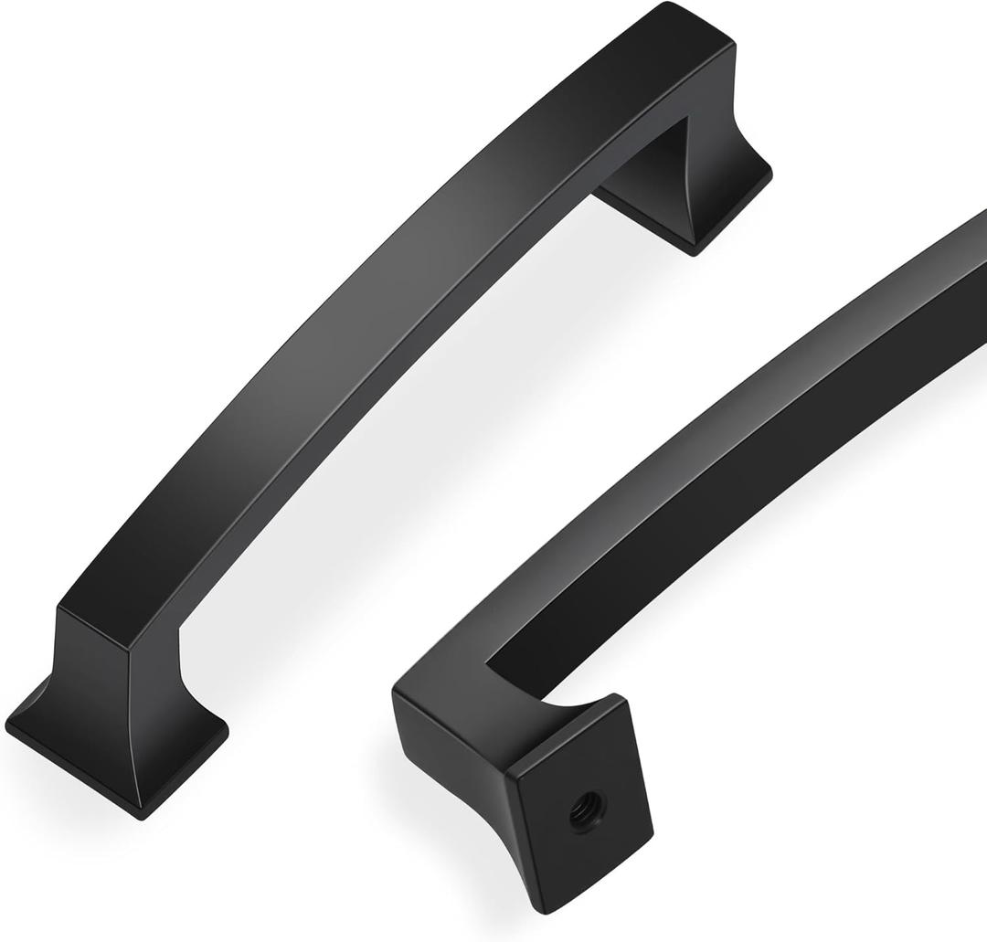 Lardmon 6 Pack 3.75 Inch(96mm) Hole Center Matte Black Modern Cabinet Pulls Solid Arch Drawer Pulls Kitchen Cabinet Handles Kitchen Cabinet Hardware Bathroom Vanity Pulls, M-Black(3.75x3)