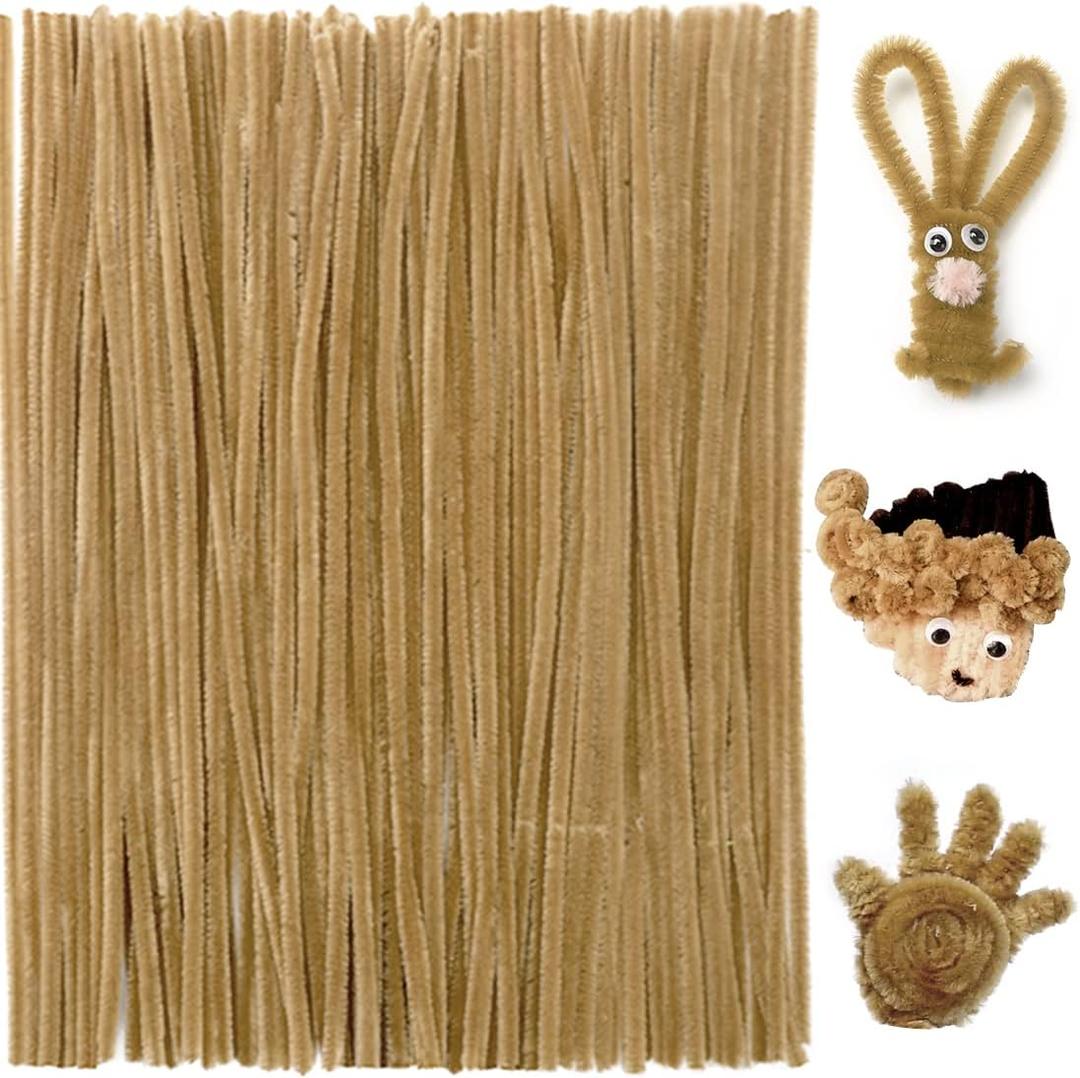 Praisebank Light Brown Pipe Cleaners for Crafts, 200pcs, Chenille Stems for DIY Projecets, Arts & Crafts Supplies for Festival Party Decorations (Small Pack)