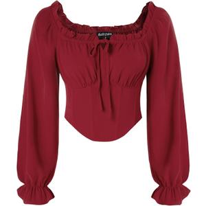 Scarlet Darkness Vintage Corset Tops for Women Renaissance Blouse Off Shoulder Long Sleeve Top (XL, Red)