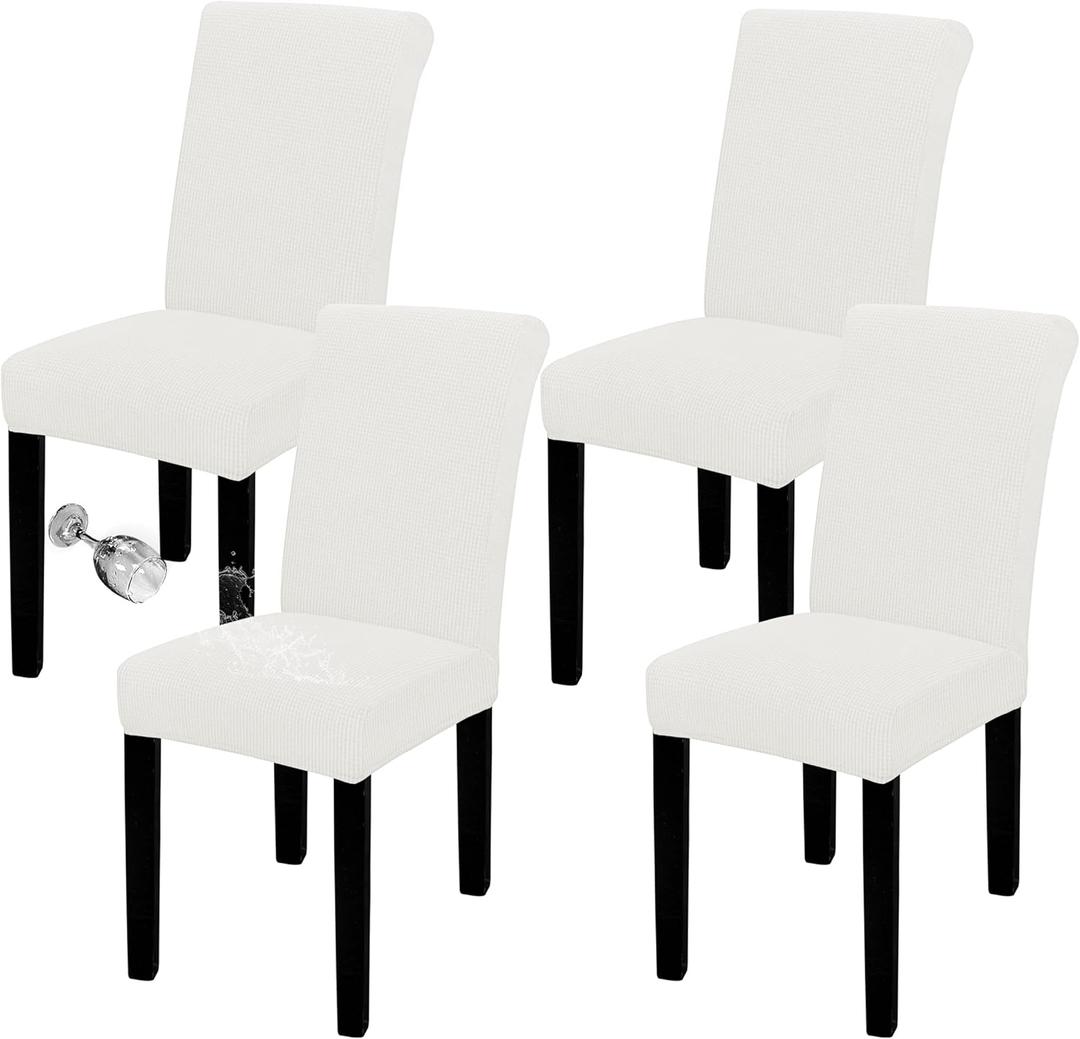 Easy-Going 100% Waterproof Dining Room Chair Cover Set of 4, Stretch Jacquard Parson Chair Slipcover Removable Washable Chair Protector for Home, Restaurant, Banquet (XLarge, Cream)