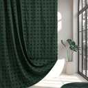 Extra Long Boho Farmhouse Shower Curtain Woven Fabric 84 Inch Dark Green Shower Curtain, 72 x 84 Tufted Pleat Floral Puffs Textured Modern Minimalist Hunter Green Shower Curtain Set for Bathroom