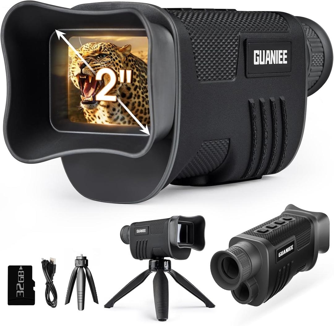 Night Vision Monocular 4K Digital Infrared Night Vision with 2" Larger Screen, 8X Digital Zoom, 2200mAh Rechargeable Battery, Tripod, 32G SD Card