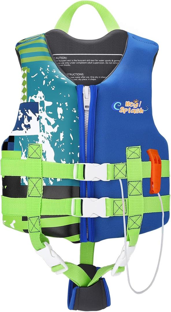 HeySplash Toddler Swim Vest, Kids Swimming Jacket Fit 30-50/50-80lbs, Child Floaties Vest wiht Safety Strap, Float Jacket for Girls/Boys on Pool,Beach,Boating, Learn to Swim Aid, M 3-6 Yrs/L 6-9 Yrs