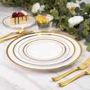 Goodluck 12 Inch White Charger Plates, 50 Pack White Charger Plates with Gold Trim, for Dinner Plates, Plastic Plates for Dinner, Wedding, Party, New Year