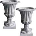 Urn Planters 22", Set of 2, Tall Stone-Resin Pedestal Planters for Outdoor Plants, Large Front Porch Decor, Patio Garden Pots, Outdoor Urns for Entryway, Porch & Deck, White Plant Pot
