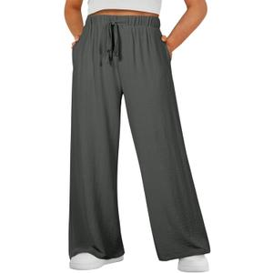 Eytino Womens Plus Size Pants Summer Elastic High Waist Drawstring Casual Loose Wide Leg Trousers Pants with Pockets 4X