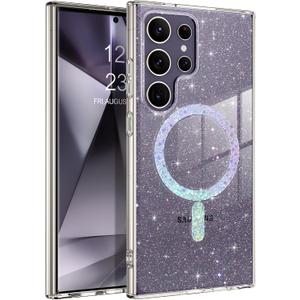 DOMAVER Magnetic for Samsung Galaxy S24 Ultra Cases Clear Glitter [Compatible with MagSafe] Bling Sparkle Soft Protective Cover Compatible with Samsung S24 Ultra-Clear