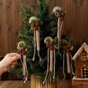 Simgoing 6 Pcs Beige Rustic Christmas Candy Cane Ornaments 7 Inch Burlap Wrapped Farmhouse Candy Cane Christmas Tree Hanging Decoration with Bells for Home Xmas Crafts Party Decoration