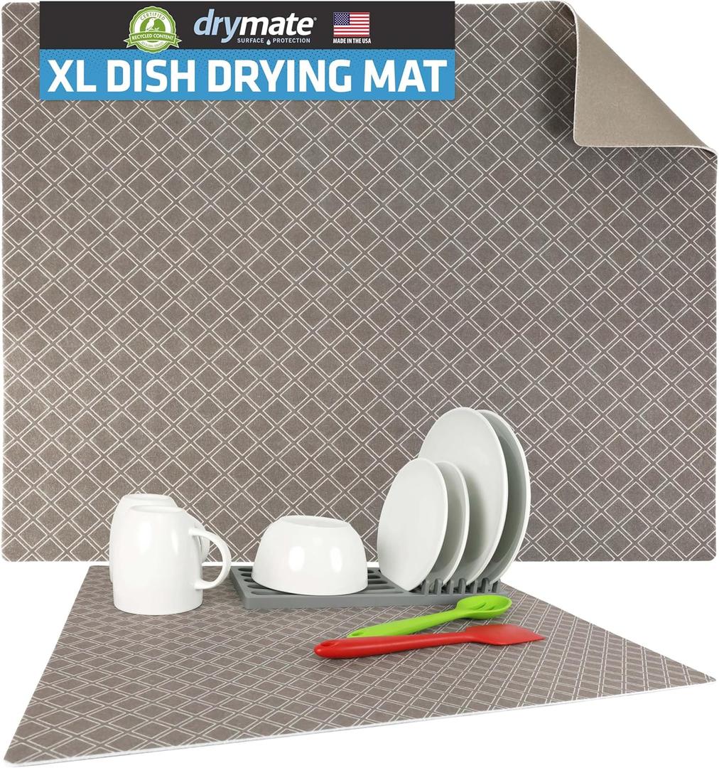 Drymate Jumbo XL Dish Drying Mat (19x24), Low-Profile, Super Absorbent, Quick Dry Fabric, Waterproof & Slip-Resistant, for Kitchen Counter, Trimmable, Easy to Clean (USA Made)(Taupe)