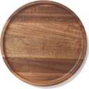 Round Wood Tray, Acacia Wooden Decorative Serving Tray for Coffee Table and Home Decor, Wooden Appetizer Charcuterie Board for Kitchen Countertop (9.8 inch)