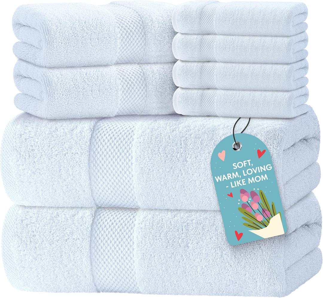 Luxury White Bath Towel Set of 8 Pieces - 100% Turkish Cotton 700 GSM Highly Absorbent Towels for Bathroom, 2 Bath Towels, 2 Hand Towels, 4 Washcloths
